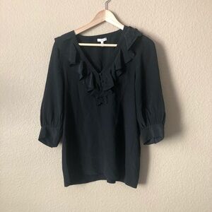 Joie silk ruffled neck 3/4 sleeve blouse